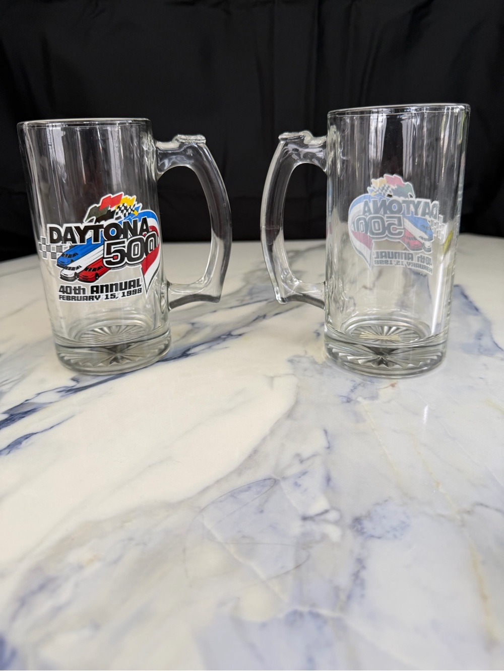 Vintage 1998 Daytona 500 40th Annual NASCAR Glass Beer Mugs Steins Set of 2 - Picture 4 of 6